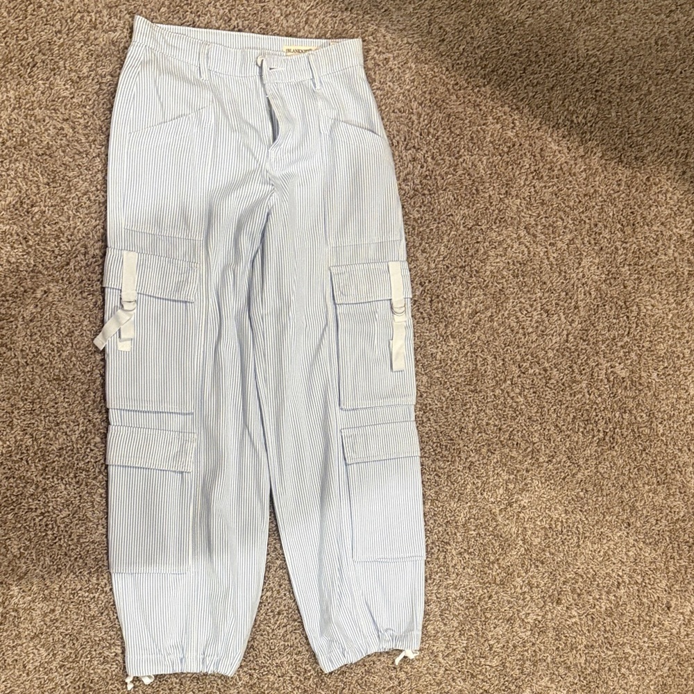 Blank NYC Blue and White Striped Cargo Jeans